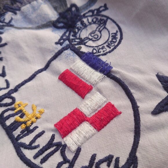 We Love Desigual Long Sleeve Grey Shirt Patchwork Compass XL Embroidery Funky - Picture 6 of 8